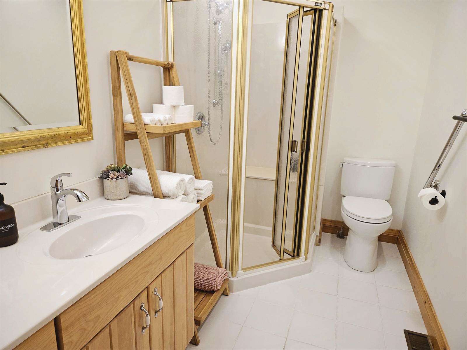 Second bathroom at Casolena with corner glass shower